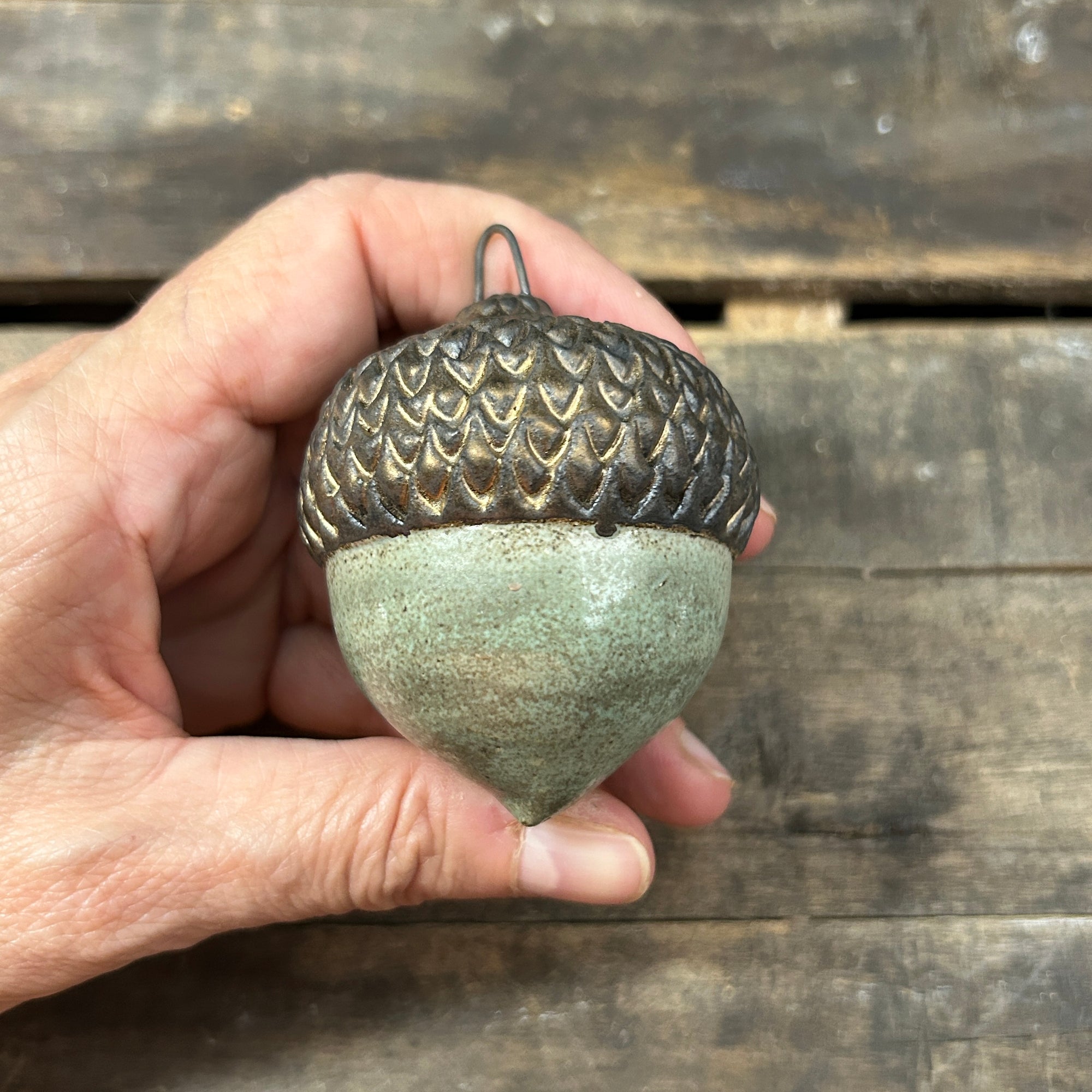 Ceramic Acorn - Silvery-Green Specked - (A-1458)